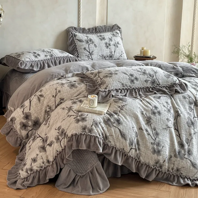 法式复古加厚床单床盖款牛奶绒四件套保暖亲肤高克重双面绒被套款