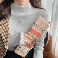 半高领针织打底衫女内搭2025秋冬新款中领毛衣高级感修身长袖上衣