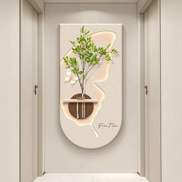 奶油风水培绿植玄关装饰画入户正对门走廊过道尽头挂画立体壁画