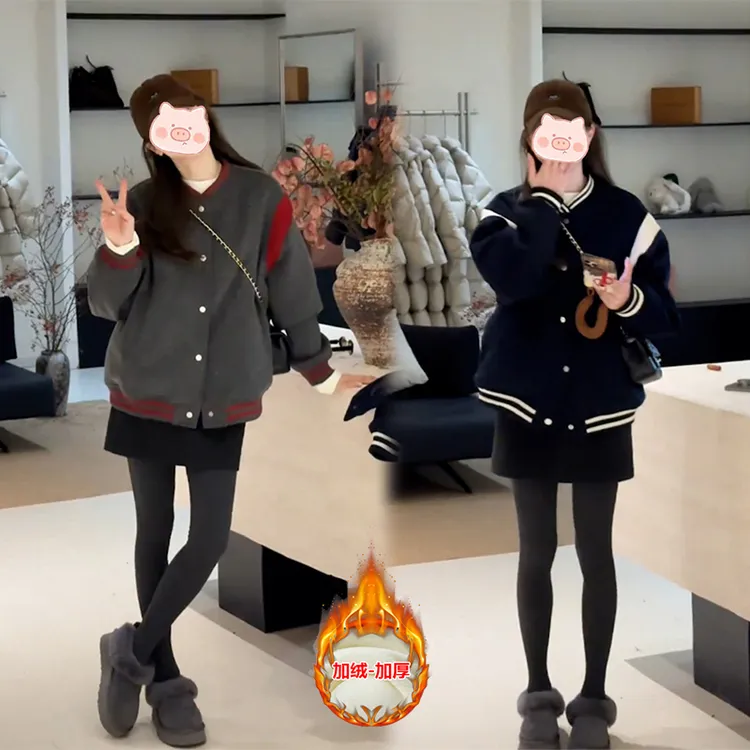 韩系设计撞色保暖短外套女冬季新款时尚宽松显瘦加绒加厚叠穿上衣