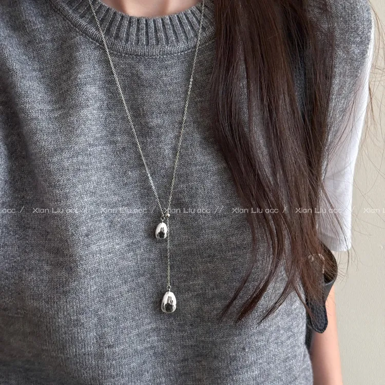铜合金项链 极简风水滴吊坠项链女2025新款长款锁骨链高级感配饰