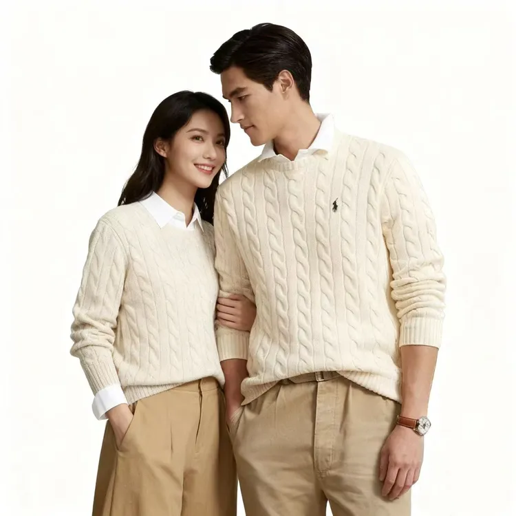  RL拉夫同款小马标保罗刺绣圆领针织衫秋冬保暖麻花情侣套头毛衣