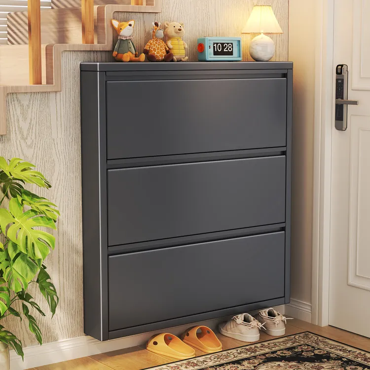 12cm超薄鞋柜钢制翻斗挂墙悬空小户型家用门口入户极窄鞋架玄关柜