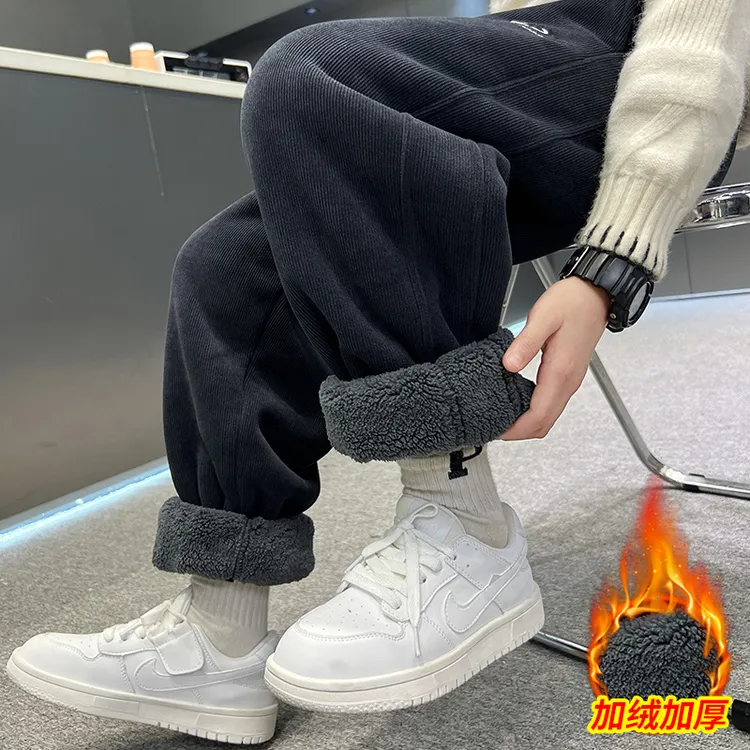 男童加绒加厚裤子2025中大童休闲韩版长裤儿童冬季加厚羊羔绒洋气