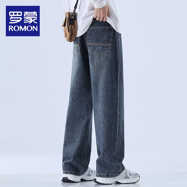 罗蒙高档男士牛仔裤男宽松直筒长裤男款爆款2025新款阔腿秋冬男裤