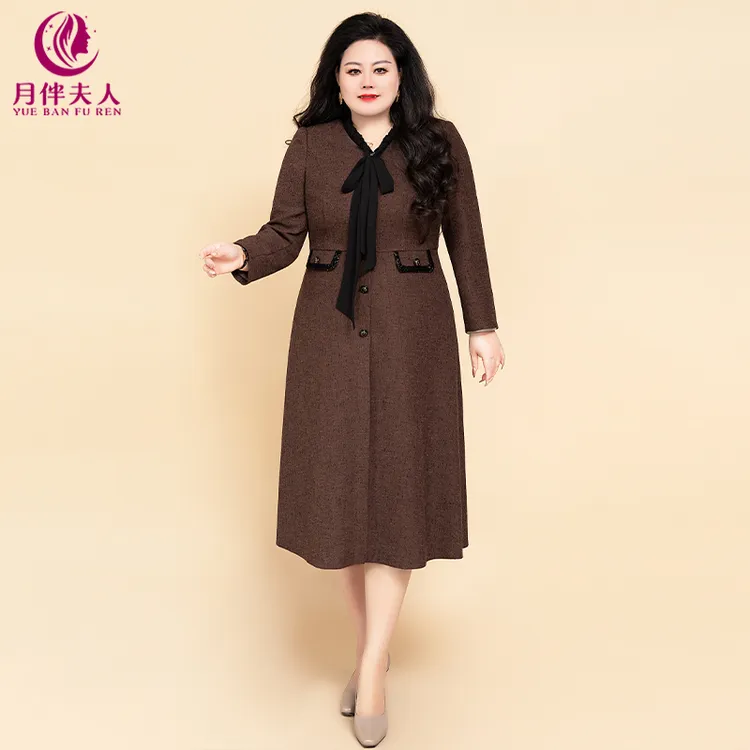 月伴夫人 2025秋冬季新款大码法式V领绑带收腰小香风连衣裙8201