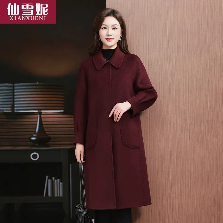  高端2025新款双面羊绒大衣秋冬女中长款高档毛呢过膝外套羊毛