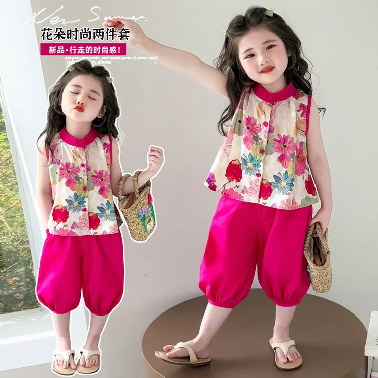 套装甜美夏季女童中小童儿童碎花洋气时尚休闲薄款女孩女宝网红