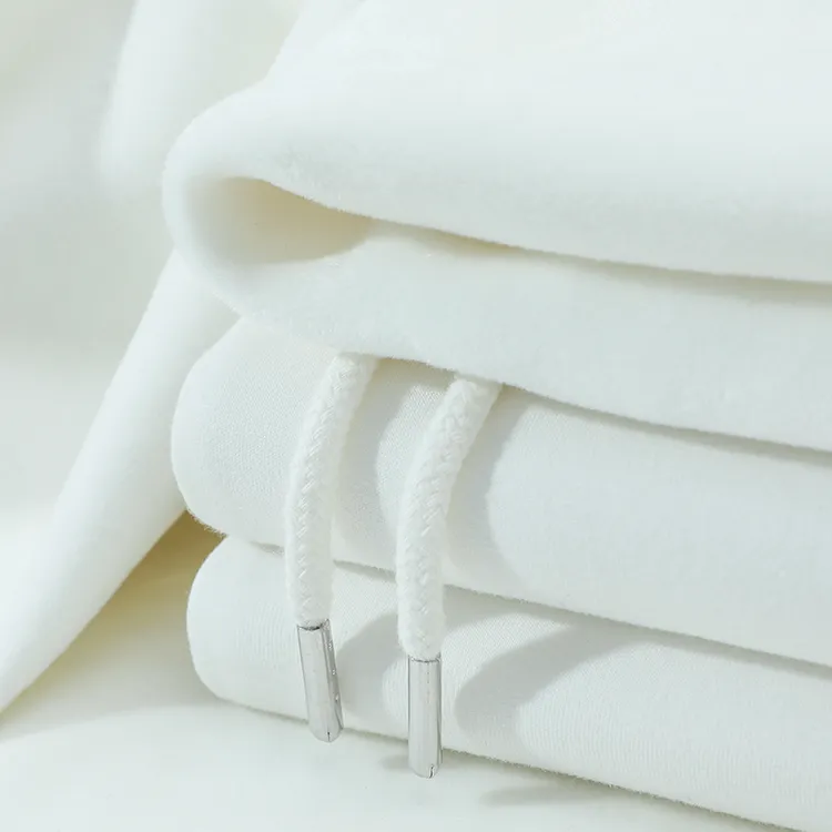 600g重磅连帽卫衣加绒白色银狐绒上衣宽松不倒绒纯色帽衫男秋冬