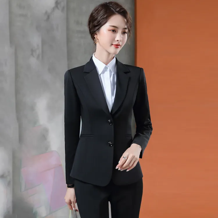 黑色西装外套女春秋职业装正装套装加绒气质西服酒店工装工作服冬