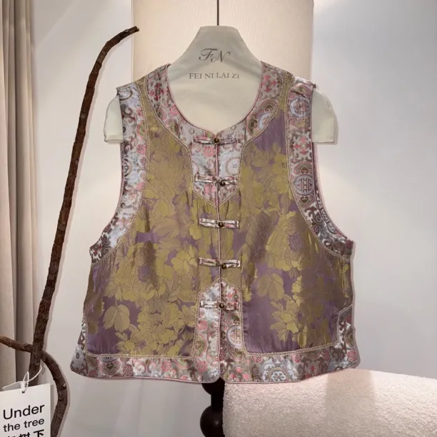 “鎏金”马夹 轻奢重工新中式复古多粒盘扣对襟马甲