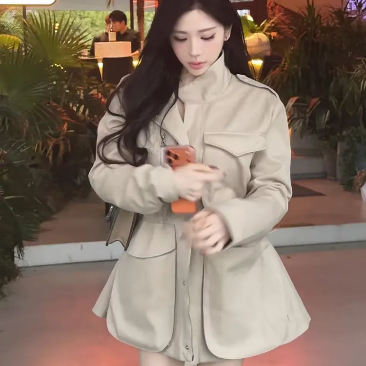 【月露思】立领春季宽松型保暖休闲风短外套上衣时尚短款长袖