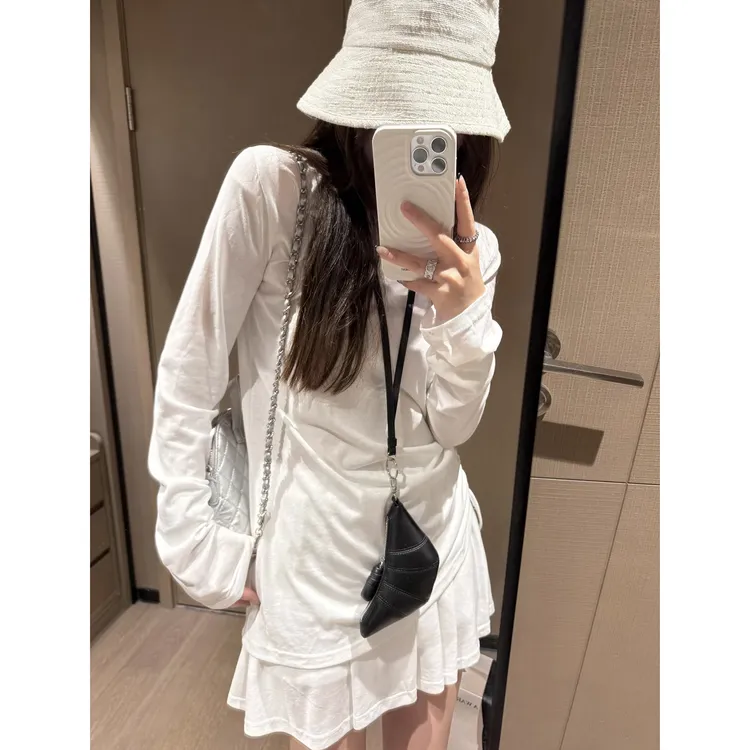 自带冰凉感露背设计长袖抽绳收腰T恤+百褶短裙C 9078#