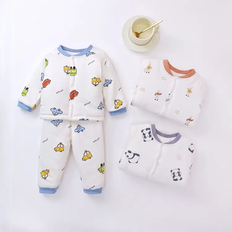 儿童夹棉无骨套装秋冬季宝宝保暖加厚两件套男童女童棉衣棉裤套装