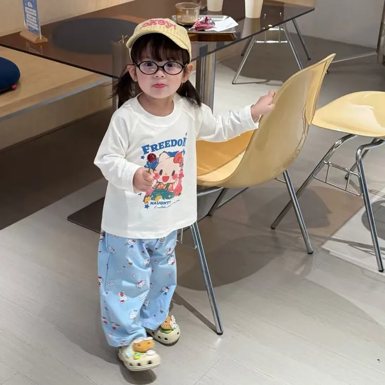 NL女童套装2025秋装新款儿童可爱kt猫印花棉长袖T恤满印休闲裤