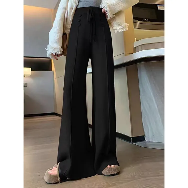 加厚女款冬季高腰显瘦休闲垂感直通裤