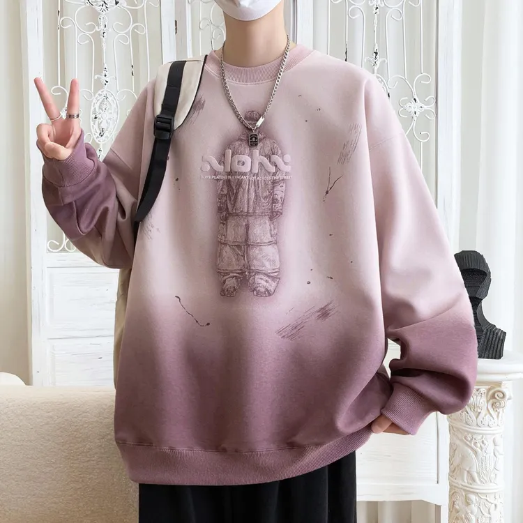 渐变色卫衣男士春秋季青少年学生潮流长袖T恤2025新款t秋装上衣服