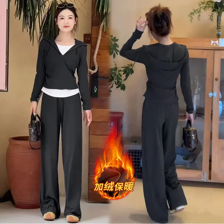 【西藏包邮】女款美拉德风时尚休闲加绒套装秋冬休闲慵懒风极简风