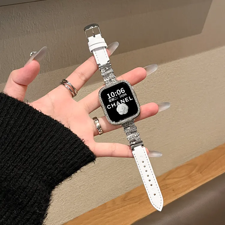 不规则镶钻拼皮适用iwatch S11表带applewatch S10苹果手表se秋冬