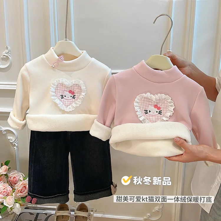 秋冬季6-12岁女童加绒加厚卫衣打底衣女宝宝潮款儿童长袖上衣童装