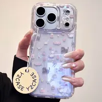 可爱卡通满屏镭射爱心小猫IMD手机壳适用iphone17苹果16pro新1314