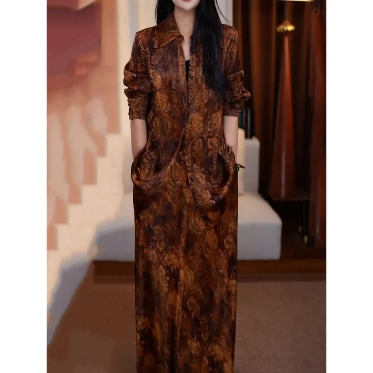 优雅贵夫人印花裙套装女2025秋季新款显瘦百搭高级感衬衫+半身裙