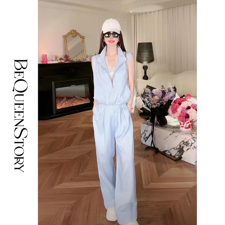 余潇潇【轻氧初夏】舒适100亚麻立领马甲&阔腿裤套装2025