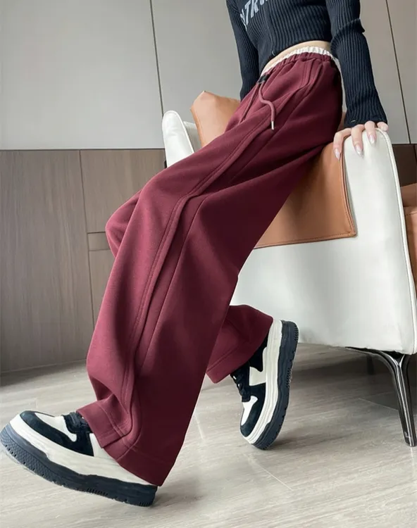 藏青色美式香蕉裤女春秋2025新款阔腿裤小个子弯刀裤宽松运动卫裤