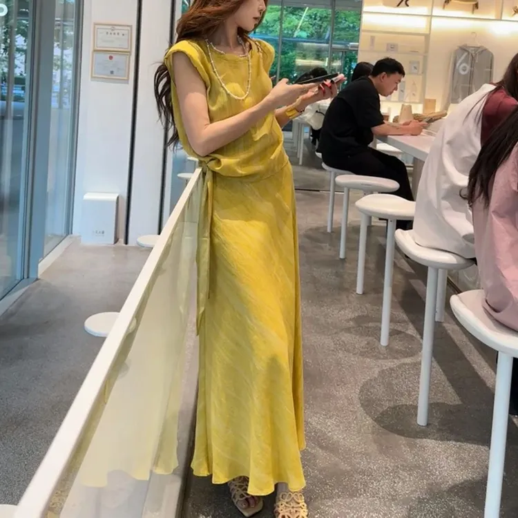 优雅宽松上衣显瘦半身裙套装夏季法式温柔减龄时尚纯色条纹两件套