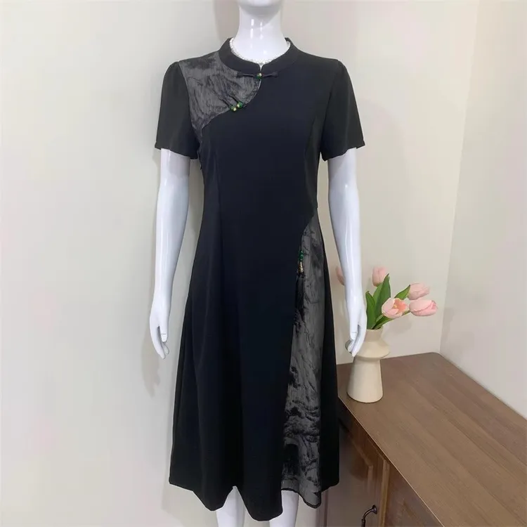 妈妈夏装中国风旗袍连衣裙气质中长款裙子中老年女装减龄长裙短袖