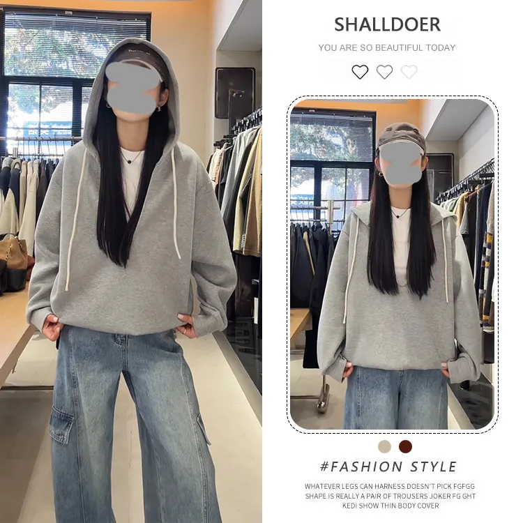 韩版减龄连帽长袖卫衣外套女2025春秋新款宽松显瘦撞色打底衫上衣