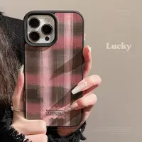 秋冬甜酷少女撞色格纹苹果16手机壳14promax适用iPhone13皮质12