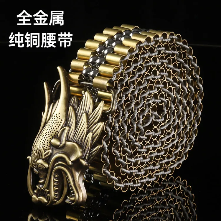 高档手工编织铜男士铜扣平滑扣潮流时尚防护应急腰链条休闲百搭款