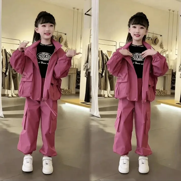 女童秋季工装套装2025新款儿童休闲冲锋男15岁男孩三合一冲锋衣