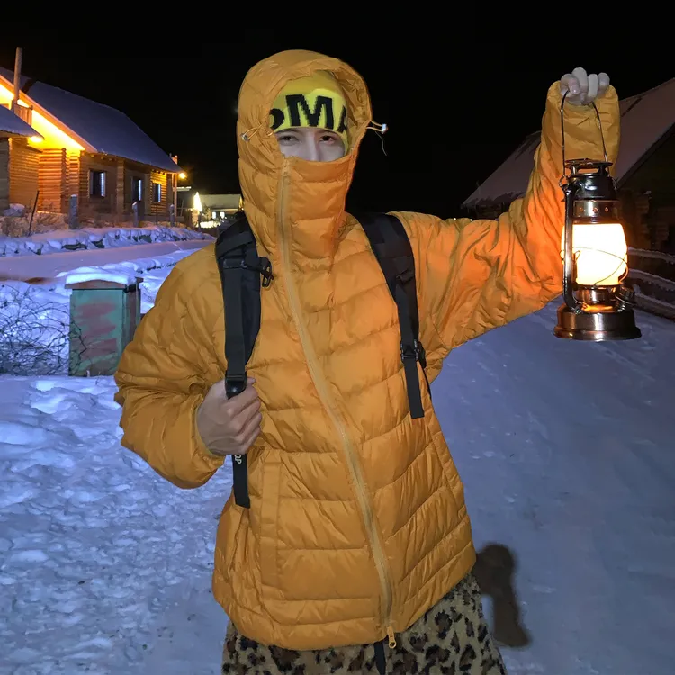 Holocene美式潮牌90白鸭绒排骨纹羽绒服冬季抽绳连帽外套男N1761