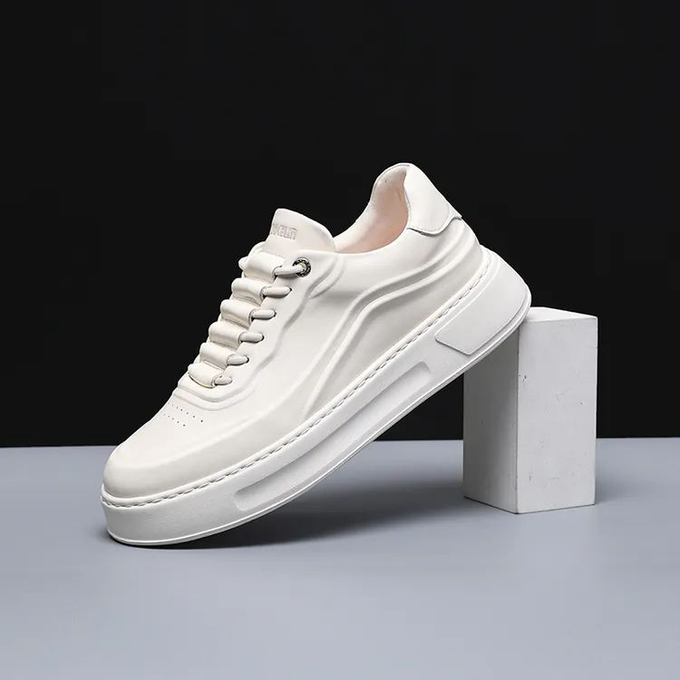 男士高端真皮小白鞋厚底一脚蹬内增高休闲男鞋时尚潮流百搭板鞋潮