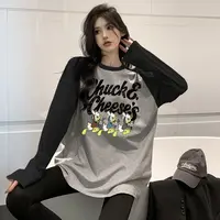 港风ins唐老鸭潮牌百搭t恤上衣洋气女装纯棉长袖打底衫出游服装女