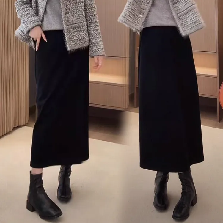 气质羊毛呢半身裙女秋冬2025新款高腰显瘦加厚保暖直筒a字包臀裙