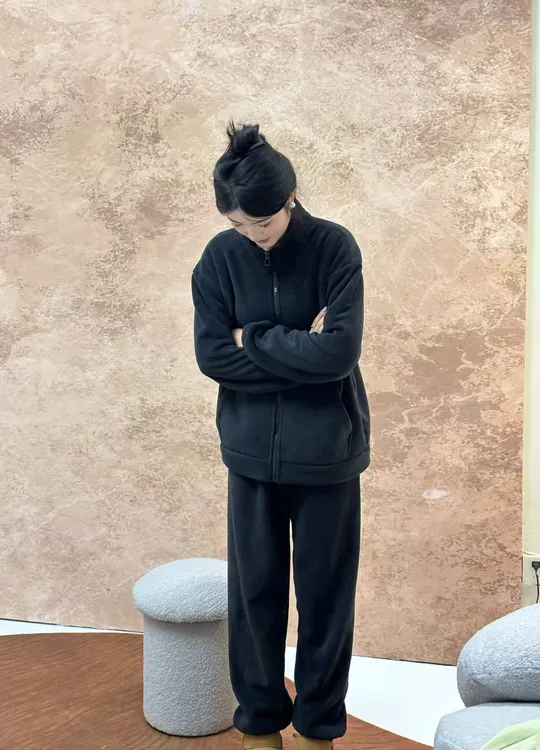 【六代海豚绒】立领加绒加厚保暖时尚休闲家居服套装-0804