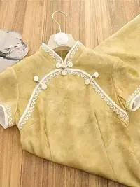 1142 【暖光】 黄色 美玲襟 圆扣 旗袍【颜色以直播间为准】