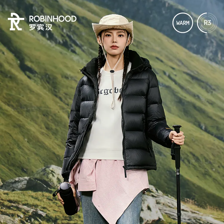 罗宾汉黑色金标520短款羽绒服90白鸭绒情侣时尚羽绒服休闲冬季