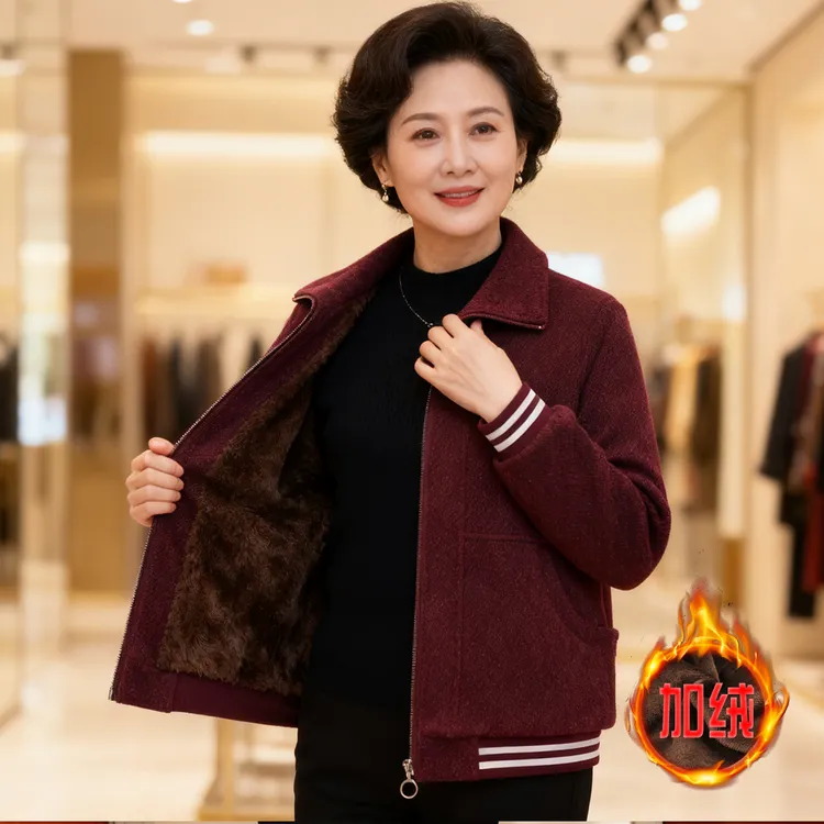 加毛加厚长袖外搭女休闲宽松大码妈妈时尚保暖水晶貂奶奶外套