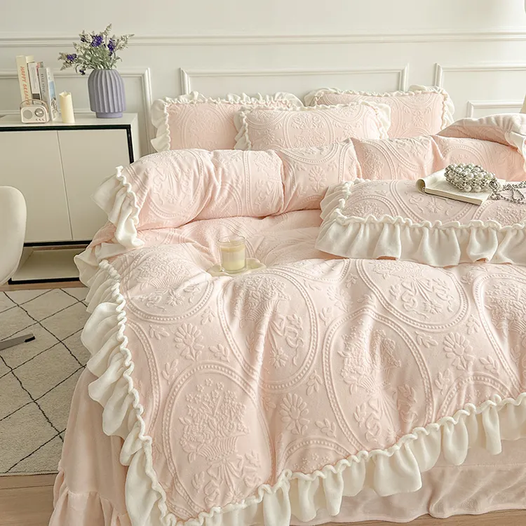 花边款法式雕花加厚牛奶绒四件套加绒保暖床单被套双面绒床上用品