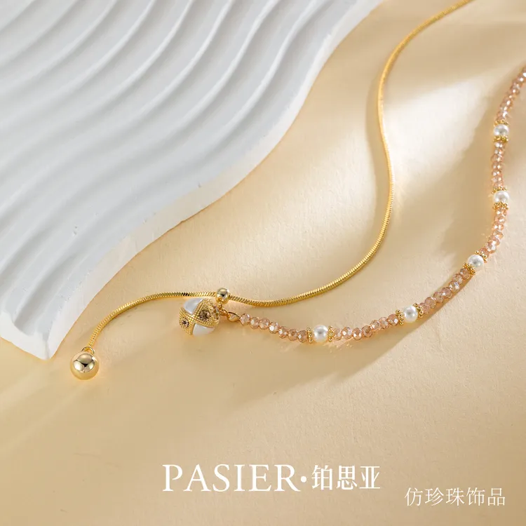 铜合金亚克力项链 铜合金 亚克力 铂思亚 [霜笙]项链BD9400香槟