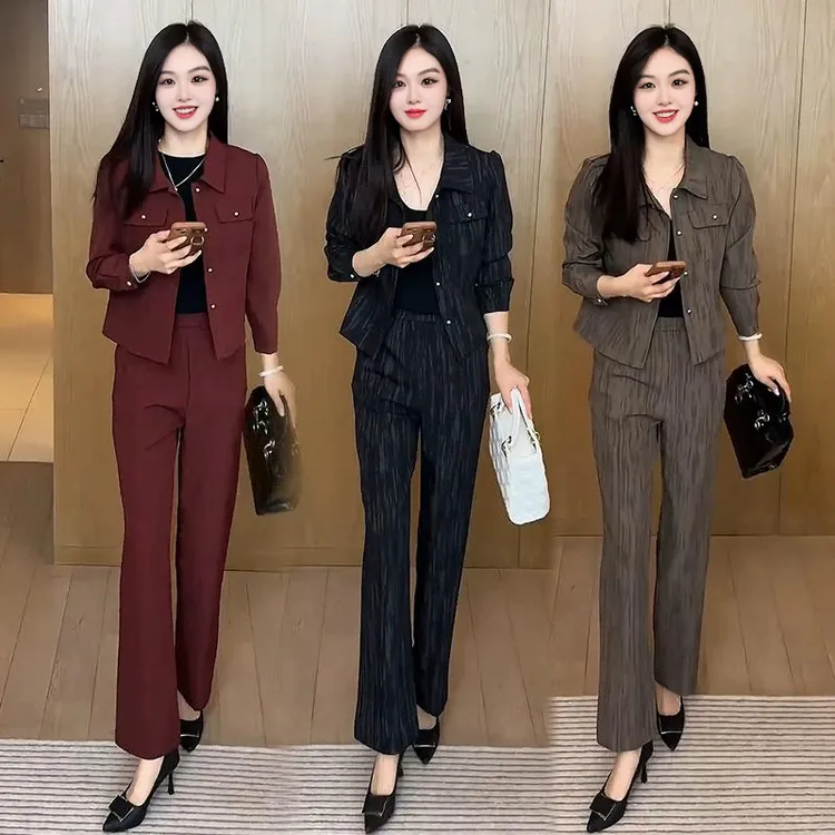 百搭休闲气质套装女2025年春秋新款日常显瘦洋气外套阔腿裤两件套