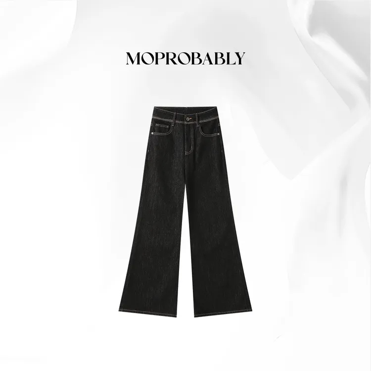 Moprobably贝贝「千韵黑牛」气质水洗显瘦百搭微喇牛仔裤B5473034