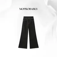 Moprobably贝贝「千韵黑牛」气质水洗显瘦百搭微喇牛仔裤B5473034