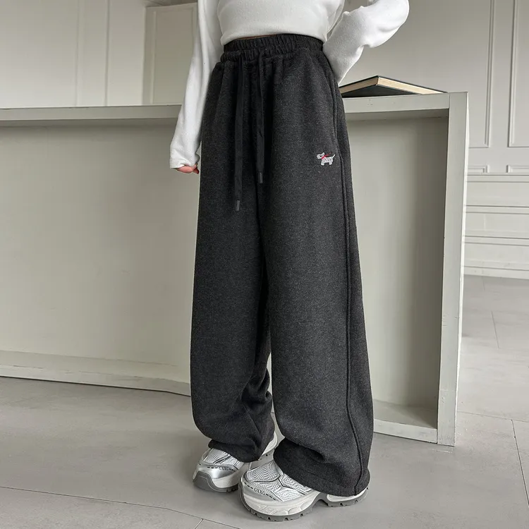 冬季女童加绒裤子6-12岁潮款儿童休闲裤直筒阔腿裤加厚秋冬中大童