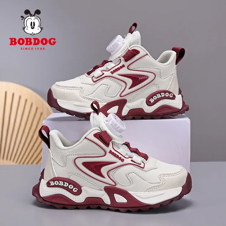 巴布豆女童鞋子秋冬季二棉加绒新款时尚百搭皮面小女孩儿童运动鞋