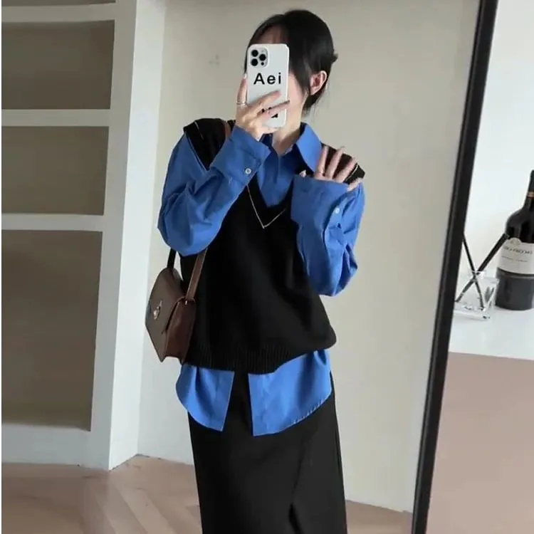 法式轻熟风2025秋季新款女装套装职业风针织马甲修身长袖衫两件套